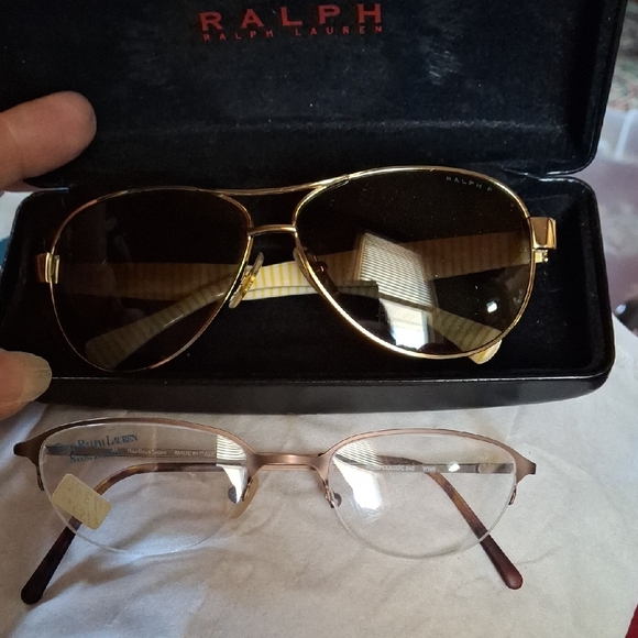 Ralph Lauren Gold and Brown Aviator Sunglasses Plus Second Pair